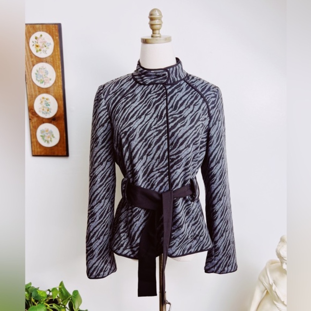 Sandro Zebra Print Belted Knit Jacket size Medium